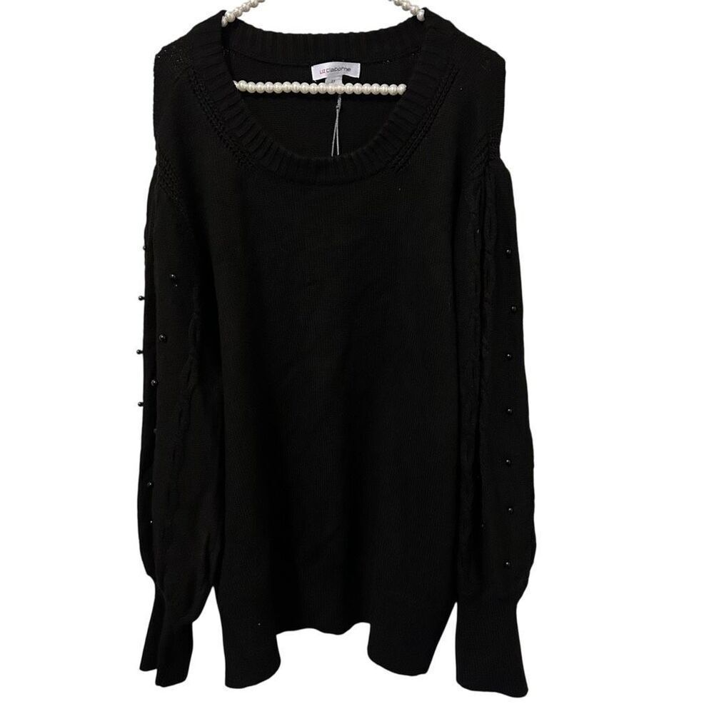 Liz Claiborne women’s 3X black Sweater Pull Over Plus‎ Size NWOT button sleeve